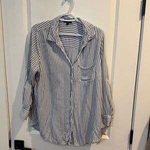Velvet Heart Blue and White Striped Button-Up Blouse